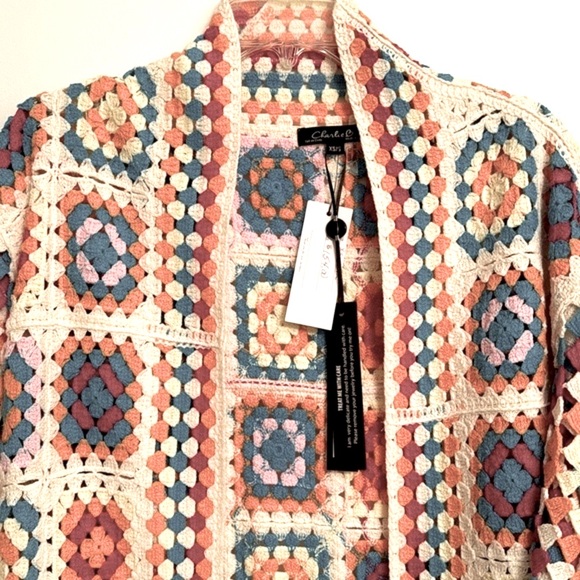 Charlie B Long Color Block Crochet Cardigan Colorful Long Sleeves Size XS/S NEW - Picture 4 of 15